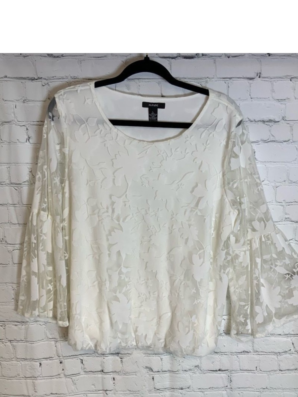 Alfani Off White Sheer Sleeve Blouse Size Large
